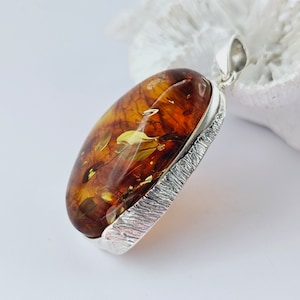 Huge Elegant Shiny Cognac Amber Pendant, Natural Baltic Amber And Silver, Genuine Amber Jewelry, Amber Stone, Gift for her, Pendant, unique