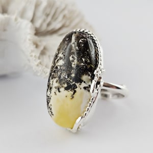 Unusual Natural Baltic Amber Ring, White Amber Ring, Amber And Sterling Silver Ring, Baltic Amber Jewelry, Amber Gift For Her, White Amber