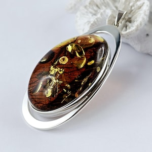 Huge 46g Elegant Shiny Cognac Amber Pendant, Natural Baltic Amber And Silver, Genuine Amber Jewelry, Amber Stone, Gift for her, Pendant