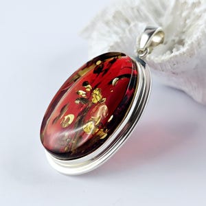 Shiny Red Amber Pendant, Natural Baltic Amber And Silver, Genuine Amber Jewelry, Amber Stone, Gift for her, Pendant, unique red pendant