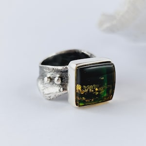 Unique Green Amber, Natural Baltic Amber Ring, unique Amber Ring, Amber And Sterling Silver Ring, Baltic Amber Jewelry, Amber Gift for her