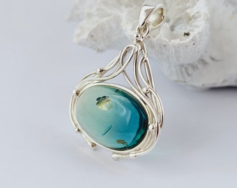 Extraordinary Blue Amber Pendant, Natural Baltic Amber And Silver, Genuine Amber Jewelry, Amber Stone, Gift for her, Pendant, unique pendant