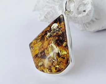 Cognac Baltic Amber Pendant, Sterling Silver, Handmade Gemstone Jewelry, 925 Silver, Sea Jewelry,