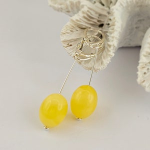 Cloudy Yellow Amber Earrings, Genuine Amber Earrings, Amber Balls, Sterling Silver Jewelry With Amber, Amber Gift Jewelry, Yellow Amber bead