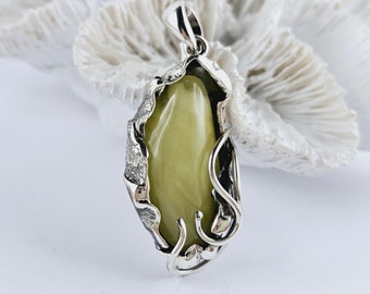 Milky Yellow Baltic Amber Pendant, Sterling Silver, Handmade, 925 Silver, Sea Jewelry,
