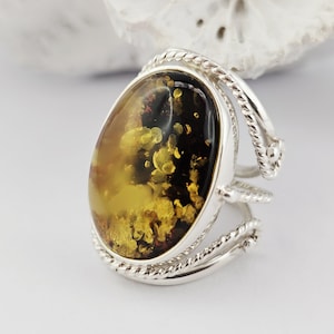Unique Green Amber, Natural Baltic Amber Ring, unique Amber Ring, Amber And Sterling Silver Ring, Baltic Amber Jewelry, Amber Gift for her
