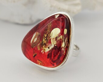 Roter Baltischer Bernstein Sterling Silber Ring, Größe verstellbar, 925 Silber, Meeresschmuck,