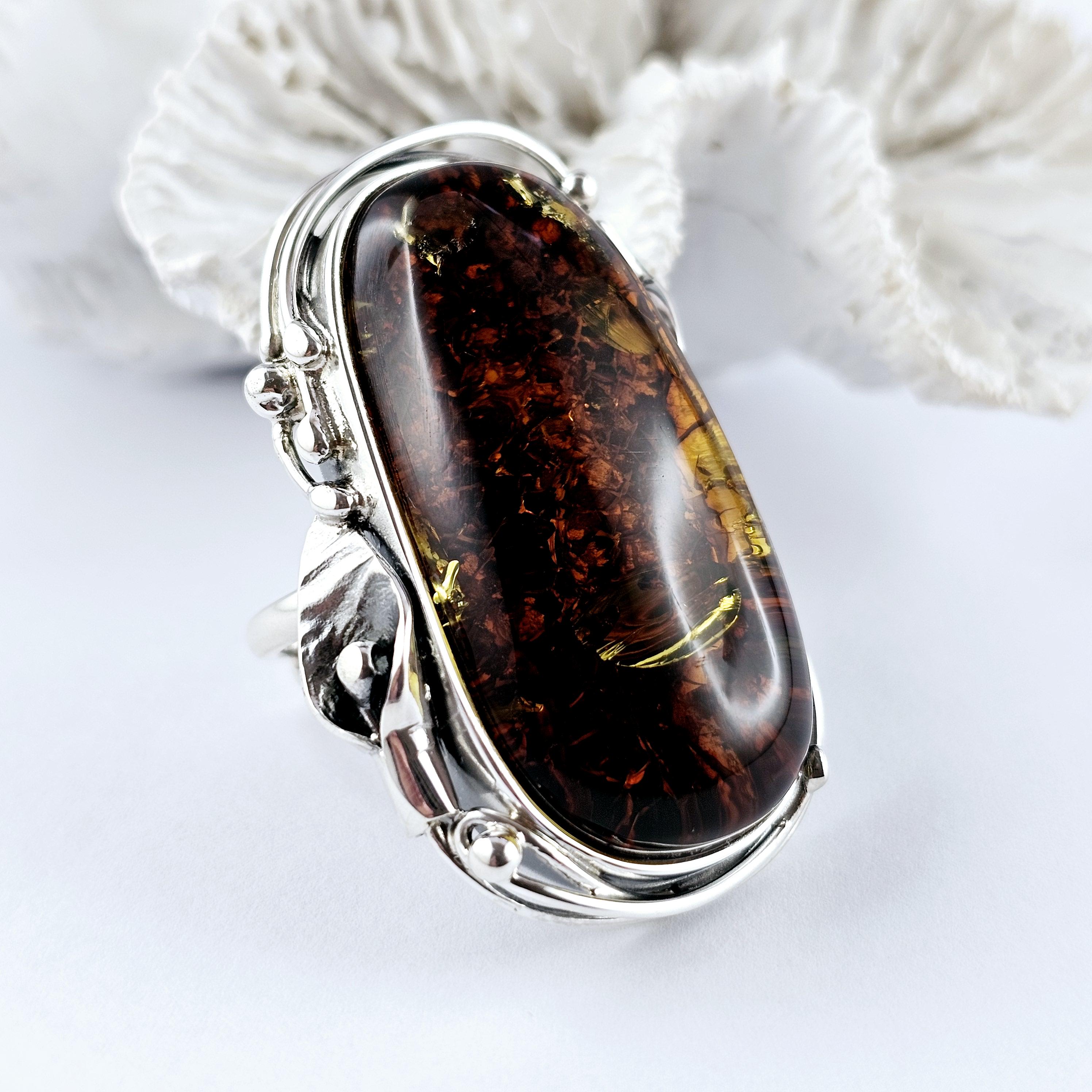 Incredible Shiny Cognac, Natural Baltic Amber Ring, unique Amber Ring, Amber And Sterling Silver Ring, Baltic Amber Jewelry, Amber Gift