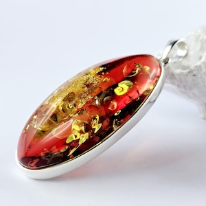 Shiny Red Amber Pendant, Natural Baltic Amber And Silver, Genuine Amber Jewelry, Amber Stone, Gift for her, Pendant, unique red pendant