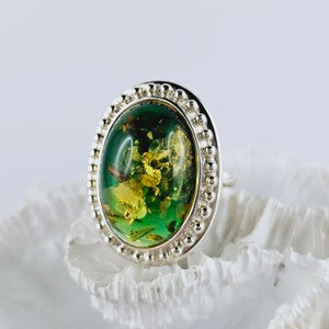 Elegant Green and Gold Amber, Natural Baltic Amber Ring, unique Amber Ring, Amber And Sterling Silver Ring, Baltic Amber Jewelry, for her