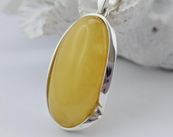 Artistic Yellow Baltic Amber Pendant, Sterling Silver Jewelry, 925 Silver, Sea Jewelry,