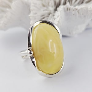 Unusual Natural Baltic Amber Ring, White Amber Ring, Amber And Sterling Silver Ring, Baltic Amber Jewelry, Amber Gift For Her, White Amber