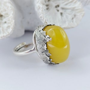 Unusual Natural Baltic Amber Ring, White Amber Ring, Amber And Sterling Silver Ring, Baltic Amber Jewelry, Amber Gift For Her, White Amber