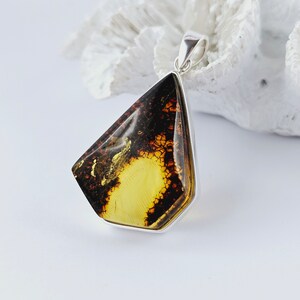 Unique Color Amber Pendant, Natural Baltic Amber And Silver, Genuine Amber Jewelry, Amber Raw Stone, Gift for her, Pendant, unique pendant