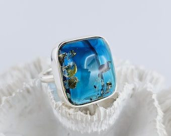 Incroyable ambre bleu clair, bague en ambre baltique naturelle, bague en ambre unique, bague en ambre et en argent sterling, bijoux en ambre baltique, cadeau en ambre