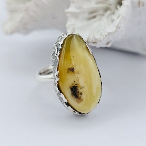 Unusual Natural Baltic Amber Ring, White Amber Ring, Amber And Sterling Silver Ring, Baltic Amber Jewelry, Amber Gift For Her, White Amber