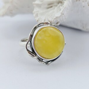 Unusual Natural Baltic Amber Ring, White Amber Ring, Amber And Sterling Silver Ring, Baltic Amber Jewelry, Amber Gift For Her, White Amber