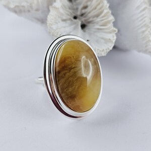 Unusual Natural Baltic Amber Ring, White Amber Ring, Amber And Sterling Silver Ring, Baltic Amber Jewelry, Amber Gift For Her, White Amber