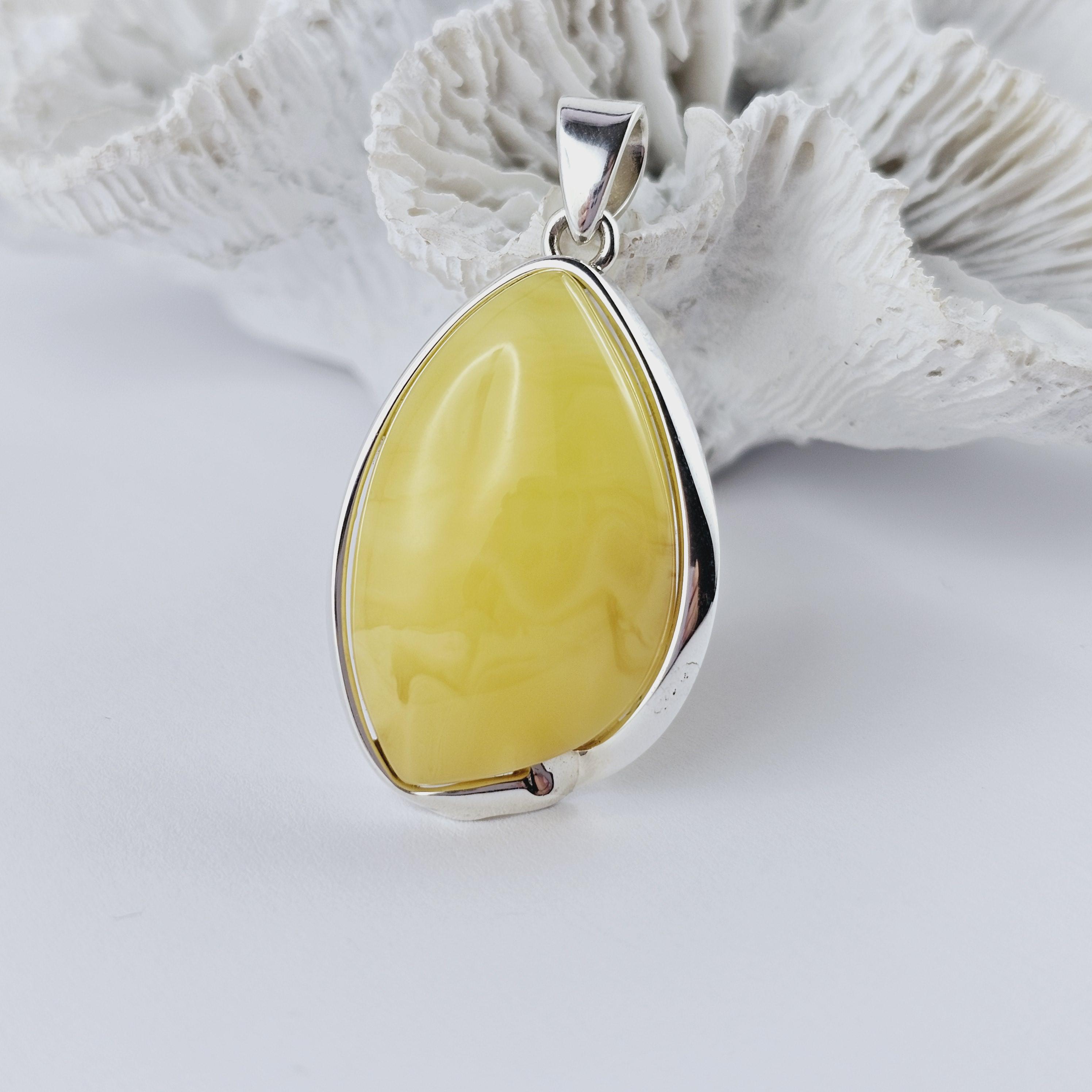 Elegant Landscape Amber Pendant, Natural Baltic Amber And Silver Drop, Genuine Amber Jewelry, Amber Pendant, Gift for her, Pendant