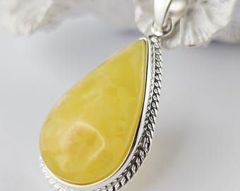 Yellow Baltic Amber Pendant, Sterling Silver, Handmade Jewelry, 925 Silver, Sea Jewelry,