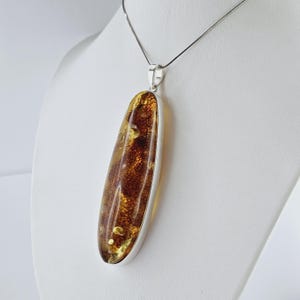 Huge Elegant Shiny Cognac Amber Pendant, Natural Baltic Amber And Silver, Genuine Amber Jewelry, Amber Stone, Gift for her, Pendant, unique