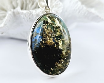 Blue Baltic Amber Sterling Silver Pendant, Handmade Jewelry, 925 Silver, Sea Jewelry,