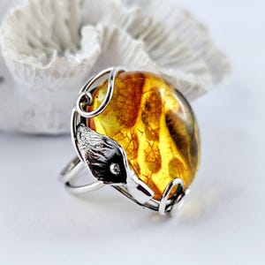 Unique Natural Baltic Amber Ring, Orange Amber Ring, Amber And Sterling Silver Ring, Baltic Amber Jewelry, Amber Gift, Ring for women
