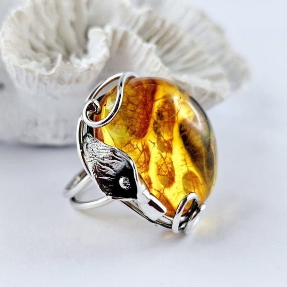 Bague en ambre naturel de la Baltique, bague en ambre orange