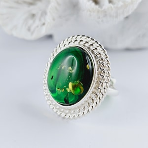 Unique Green Amber, Natural Baltic Amber Ring, unique Amber Ring, Amber And Sterling Silver Ring, Baltic Amber Jewelry, Amber Gift for her