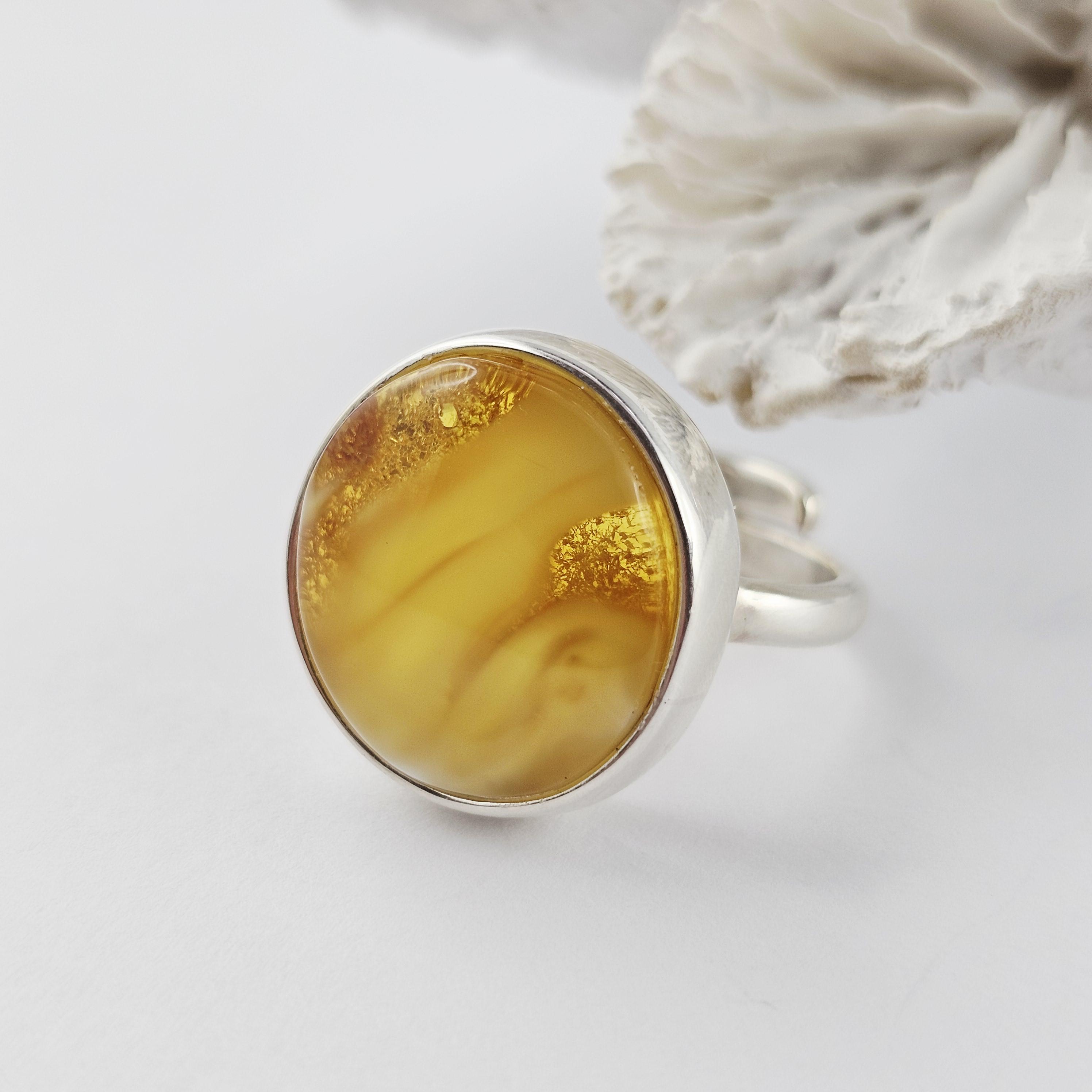 Sunny yellow amber, Natural Baltic Amber Ring, Amber And Sterling Silver Ring, Baltic Amber Jewelry, Amber Gift For Her, Yellow amber