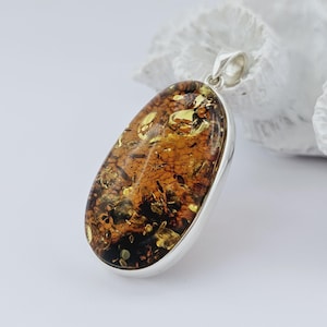 Huge Elegant Shiny Cognac Amber Pendant, Natural Baltic Amber And Silver, Genuine Amber Jewelry, Amber Stone, Gift for her, Pendant, unique