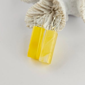 Rectangular Cloudy Yellow Amber Earrings, Genuine Amber Earrings, Sterling Silver Jewelry With Amber, Amber Gift Jewelry, Yellow Amber