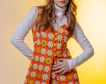 Retro vest. Orange vest. The Swinging Daisies Vest.