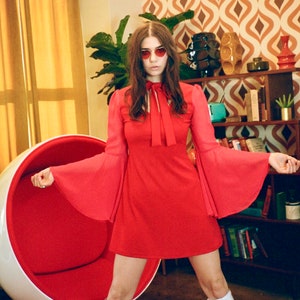 Bell sleeve mini dress. Bow tie mini dress. The Psychic bell sleeve mini dress. image 3