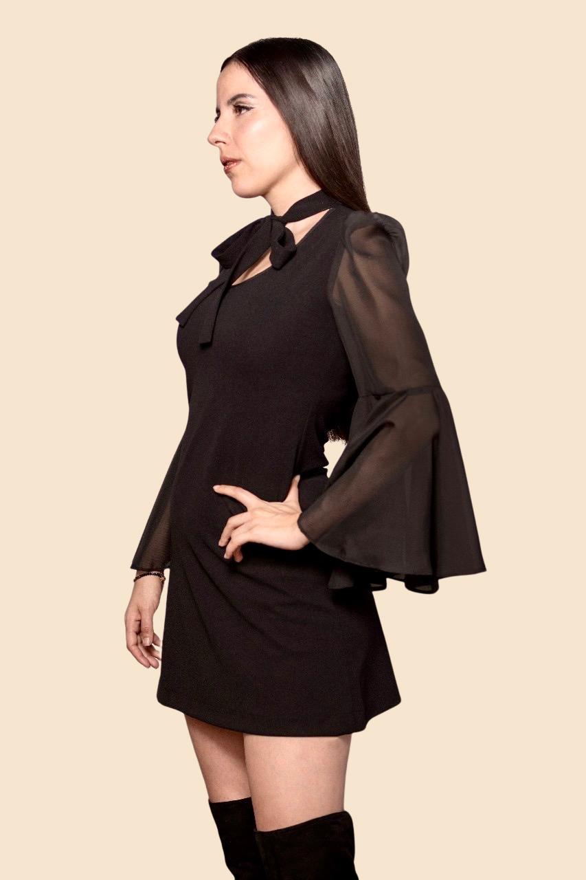 1980s black dress Vintage 1960 Black Sequin Cocktail Dress w/ Bow main image 1