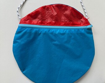 Up-cycled parachute bag. Moon bag, Eco, small travel crossbody, recycled sky-diving gear, Light, Beach bag, Festival Foldable Bag