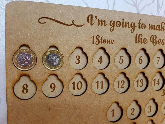 All Oak Five Stone Reversible Weight Loss Journey Board £ for lb rewards