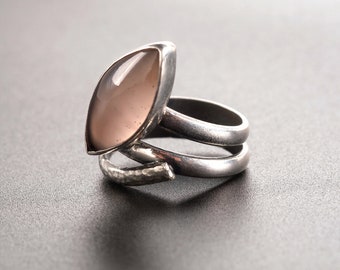 Pink Chalcedony Sterling Silver Ring - Handmade Size 8