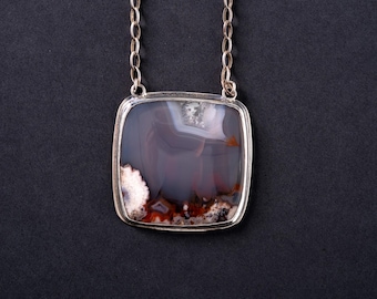 Handmade Red Blue Agate Pendant 925 Sterling Silver Necklace Gemstone