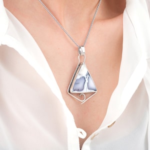 Dendritic Agate Silver Necklace, Handmade Silver Necklace, Natural Stone Silver Necklace