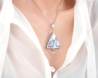 Collar de plata de ley con ágata dendrítica: colgante de piedra natural hecho a mano