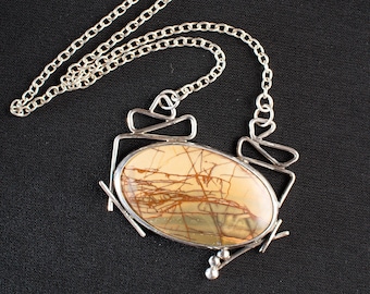 Picasso Jasper Sterling Silver Necklace – Handmade Natural Gemstone Pendant