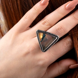 Moss Agate Sterling Silver Ring: Handmade Natural Stone Jewelry