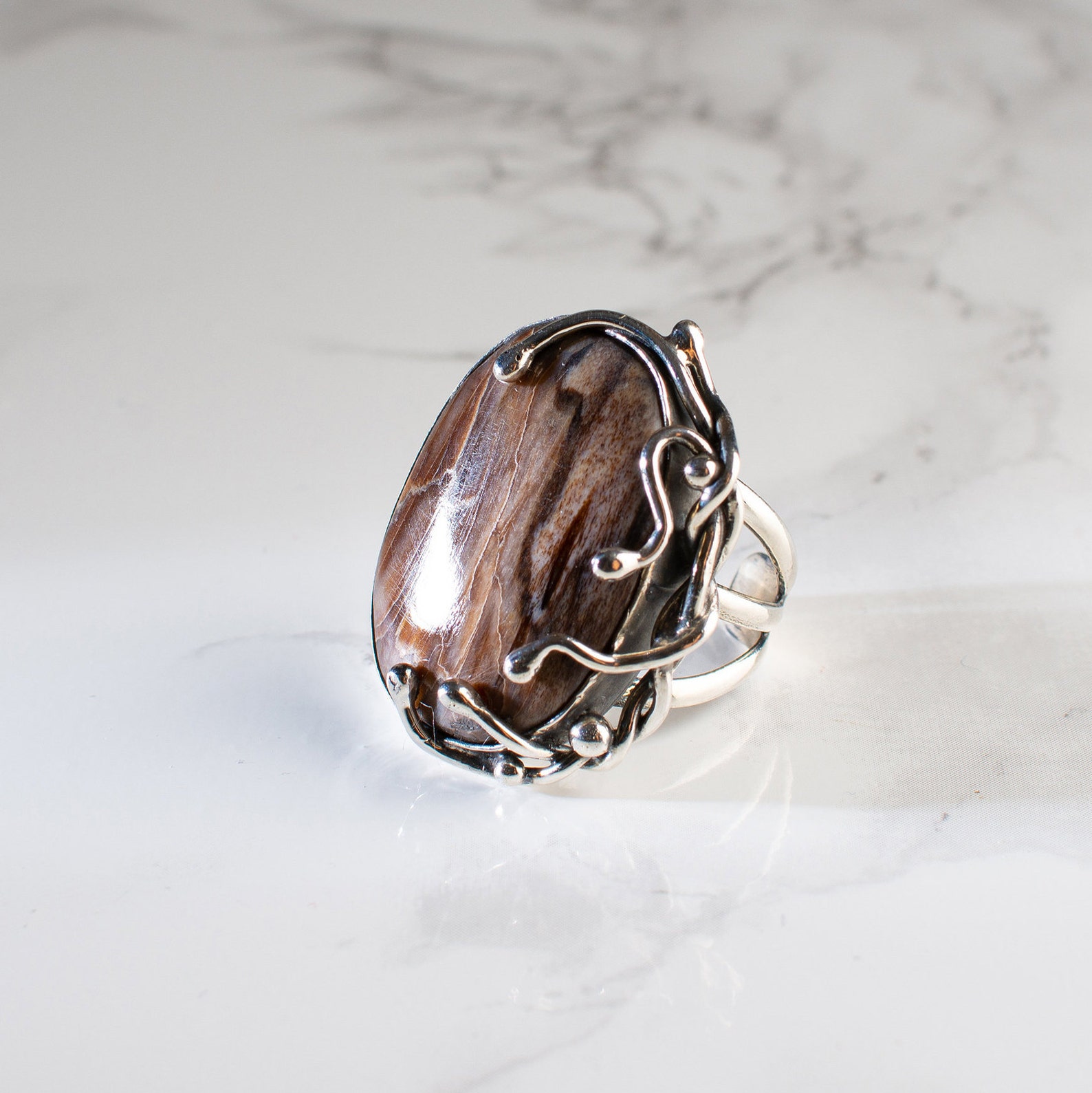 Petrified Wood Silver Ring Petrified Wood Ring Handmade Etsy Singapore