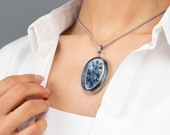 Collar de ágata dendrítica – Colgante de piedra natural hecho a mano en plata de ley 925