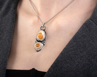 Collana con opale di fuoco naturale in argento sterling 925 / Pendente con pietra preziosa realizzato a mano