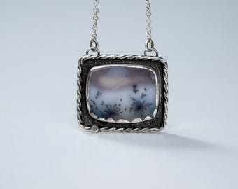 Dendritic Agate Sterling Silver Necklace - Handmade Gemstone Pendant