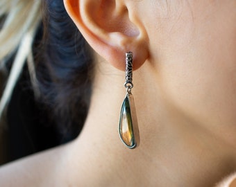 Labradorite Sterling Silver Dangle Earrings, Handmade