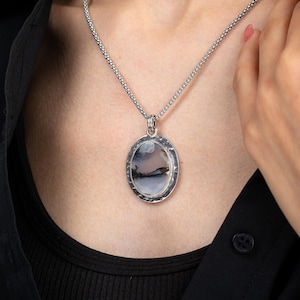 Dendritic Agate Silver Necklace, Handmade Silver Necklace, Natural Stone Silver Necklace, Gemstone Silver Necklace