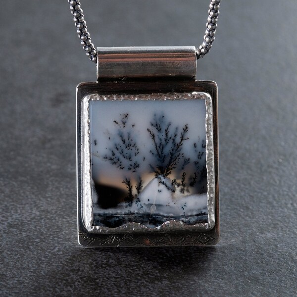 Dendritic Agate Silver Necklace, Handmade Silver Necklace, Natural Stone Silver Necklace